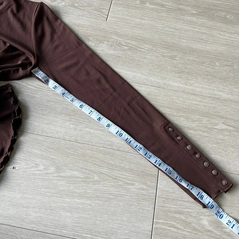 J Crew Refined Rib Long Sleeve Shirt With Button Cuffs Large Brown